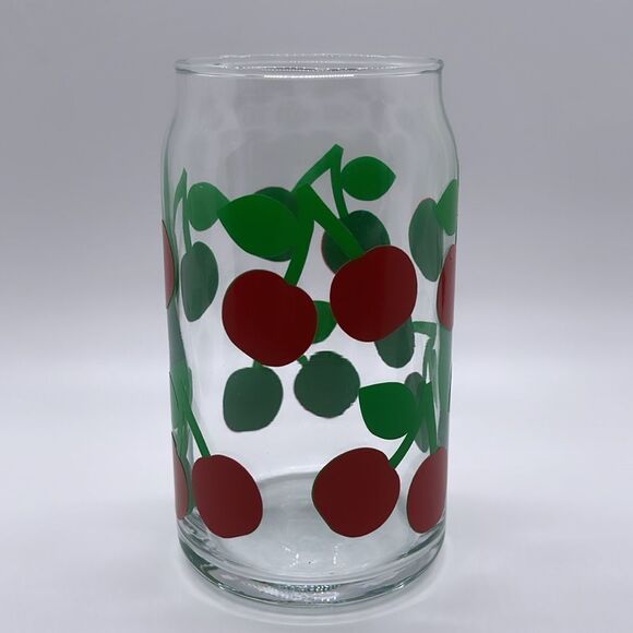 NWT Wool + Pepper Co. CHERRIES 16oz Glass Can Cup - Picture 4 of 7